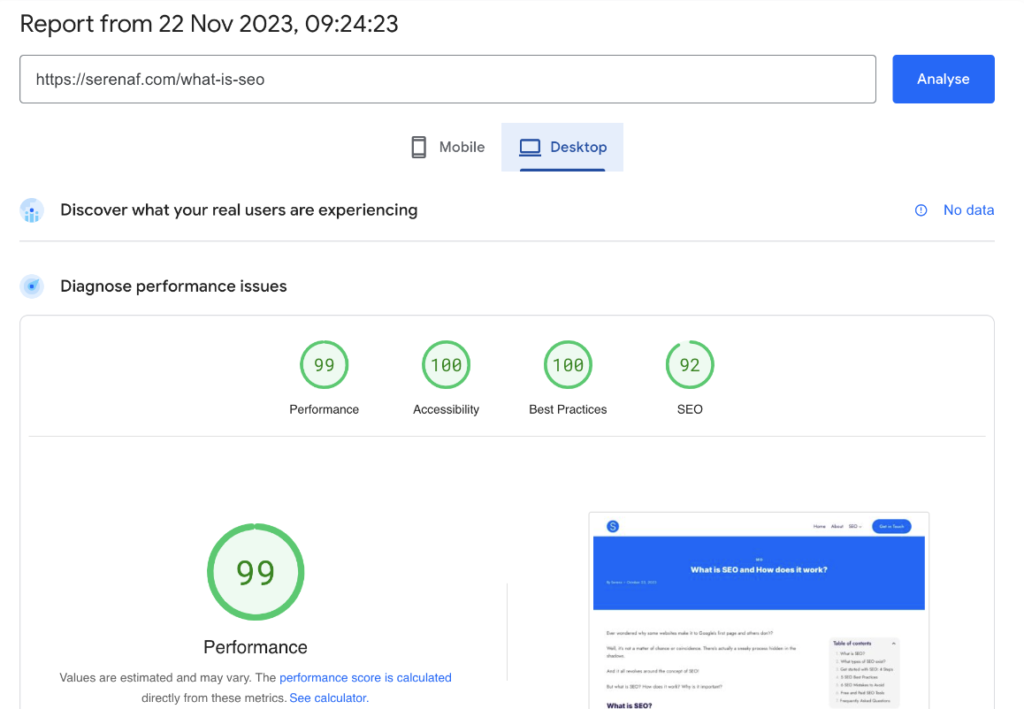 page speed insight performance