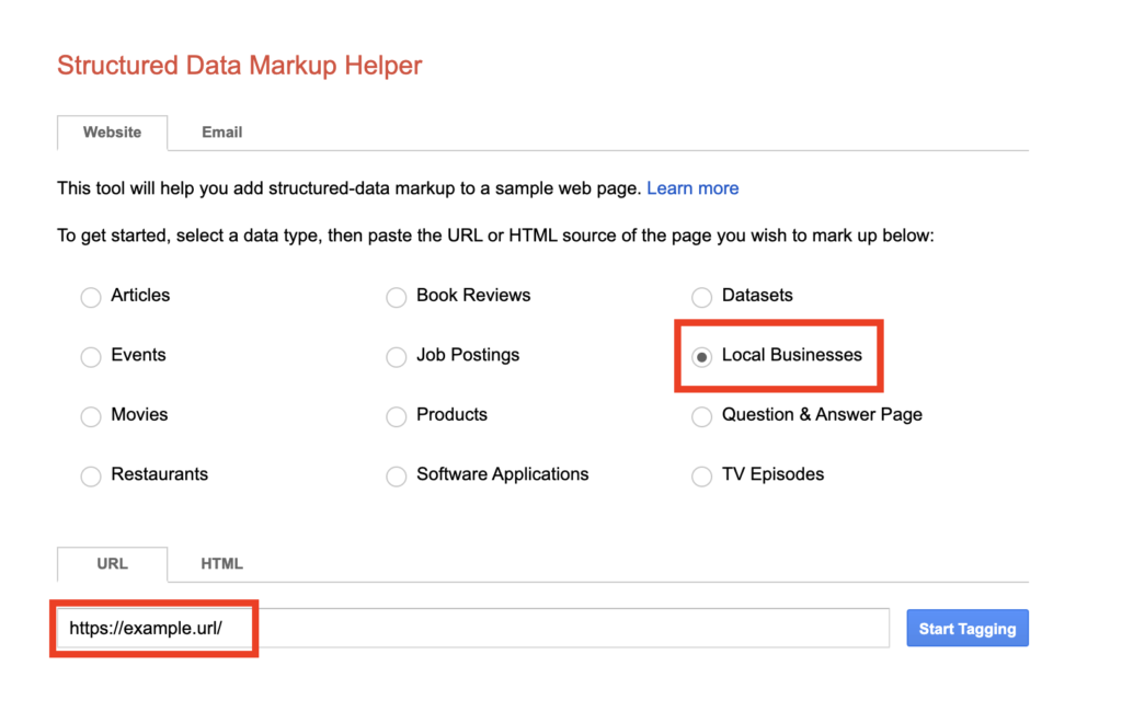 schema markup for local seo: strucutred data markup helper